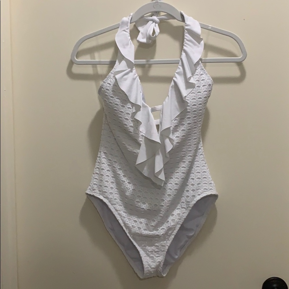 White lace ruffle one piece